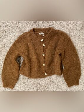 By Together Brown Textured Button-Up Women's Sweater
